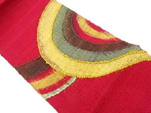 リサイクル　手織り真綿紬紐通し曲線模様織出し名古屋帯